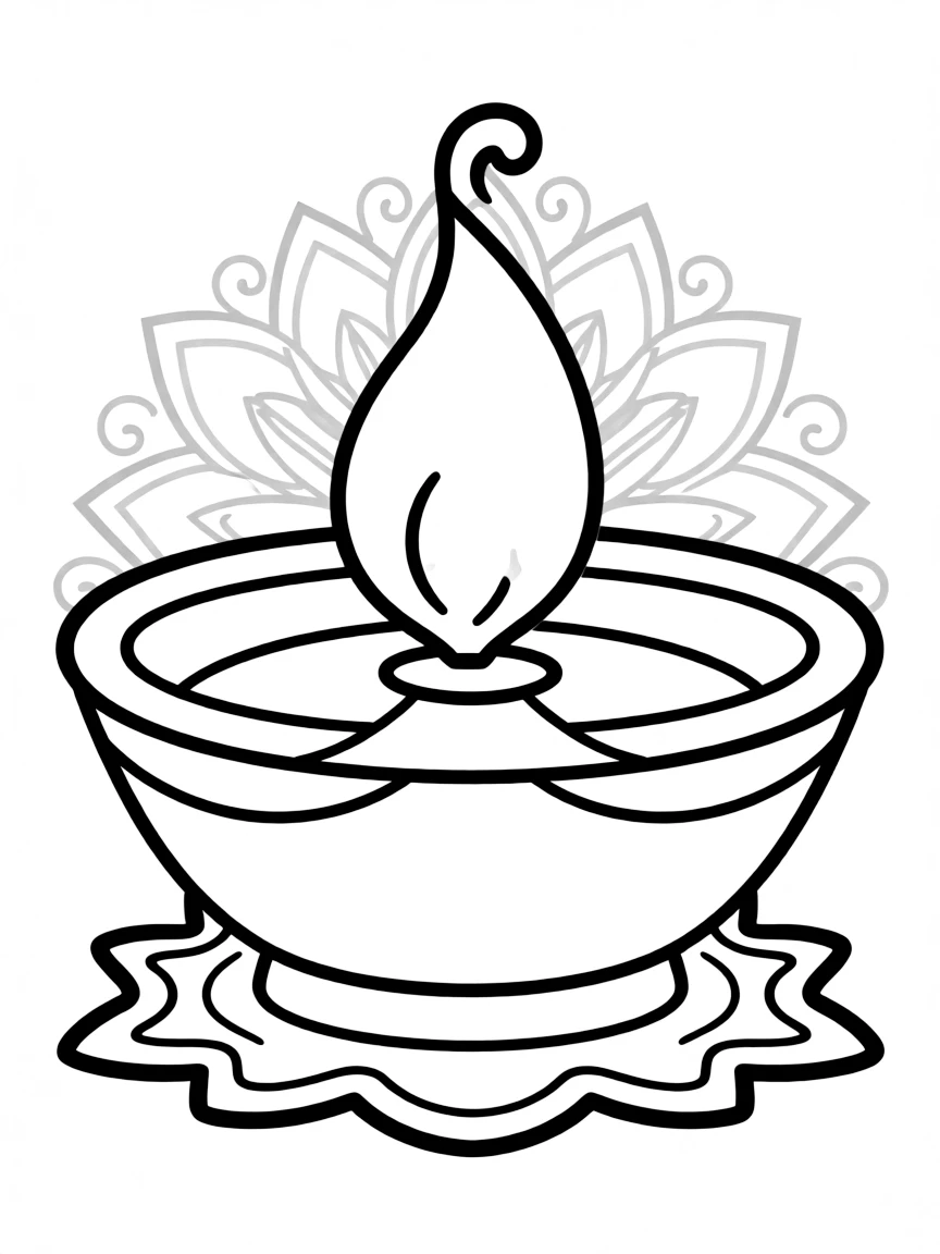 A simplified drawing of a traditional Indian lamp for coloring.