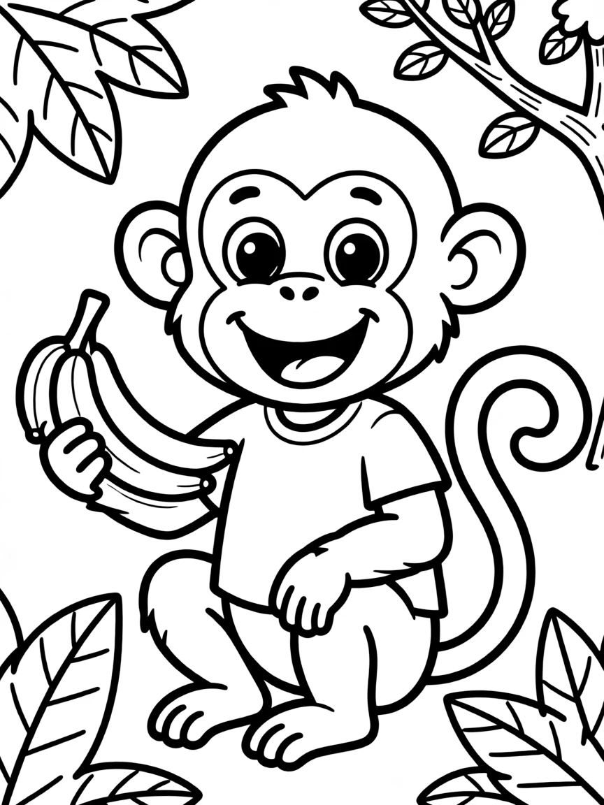 A drawing of a happy monkey for coloring.