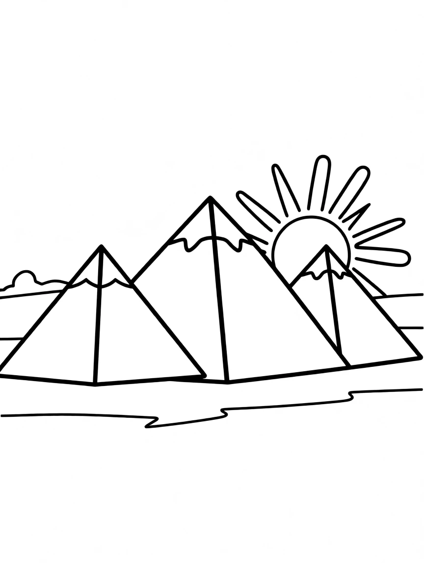 A simple outline of the Pyramids of Giza for coloring.