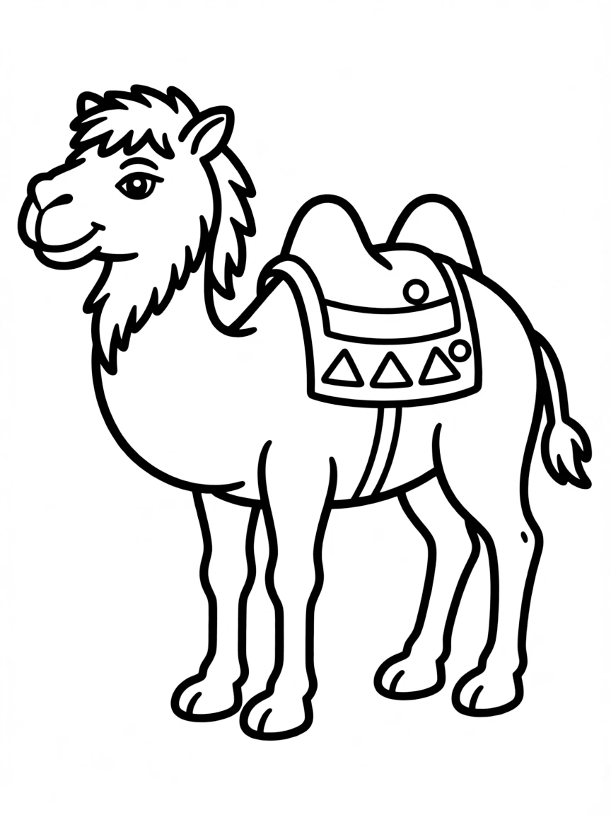 A simplified drawing of a camel for coloring.