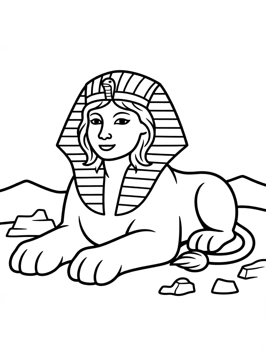 A cartoon-style drawing of the Sphinx for coloring.