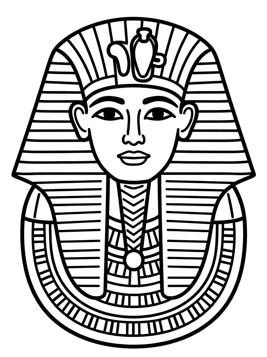A simple outline of a pharaoh's mask for coloring.