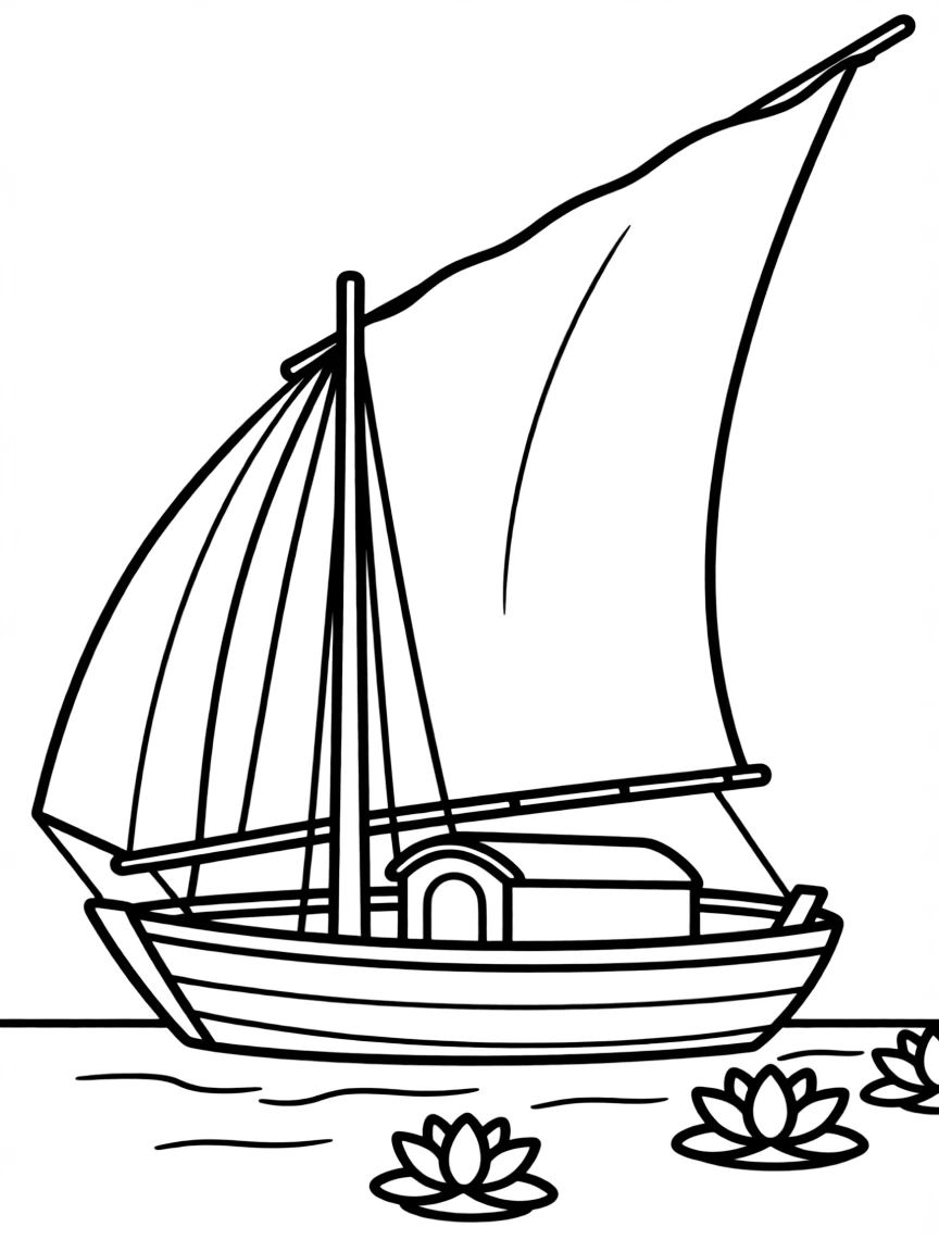A simple outline of a Nile River boat for coloring.
