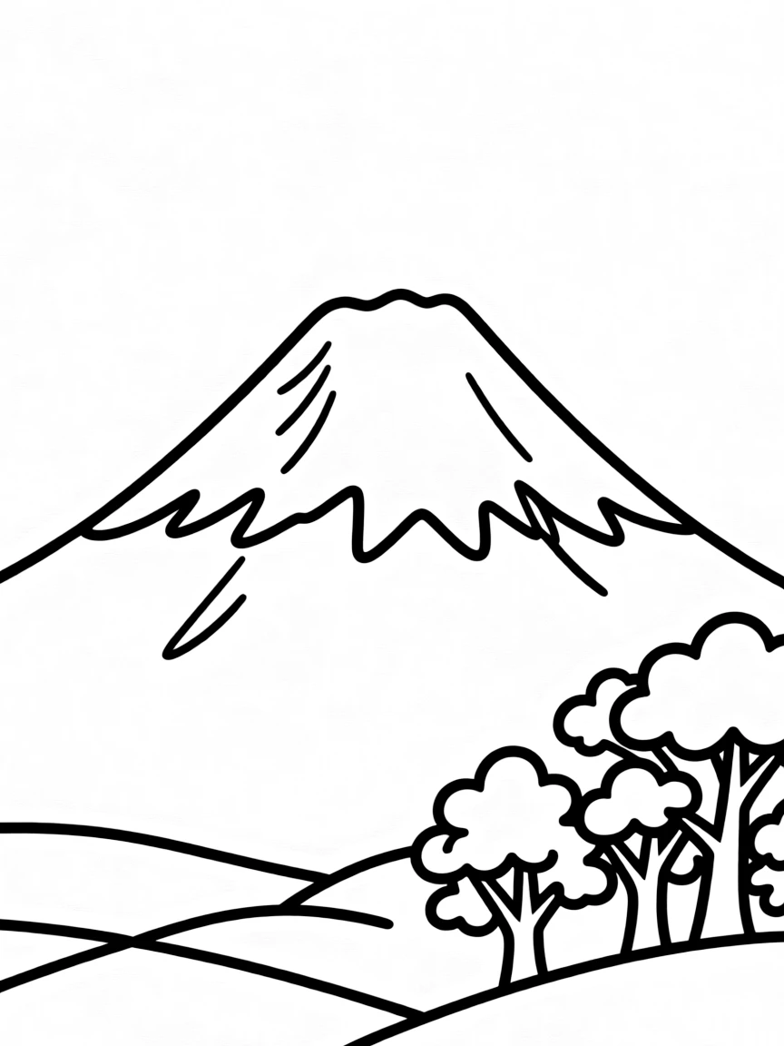 A simple outline of Mount Fuji for coloring.