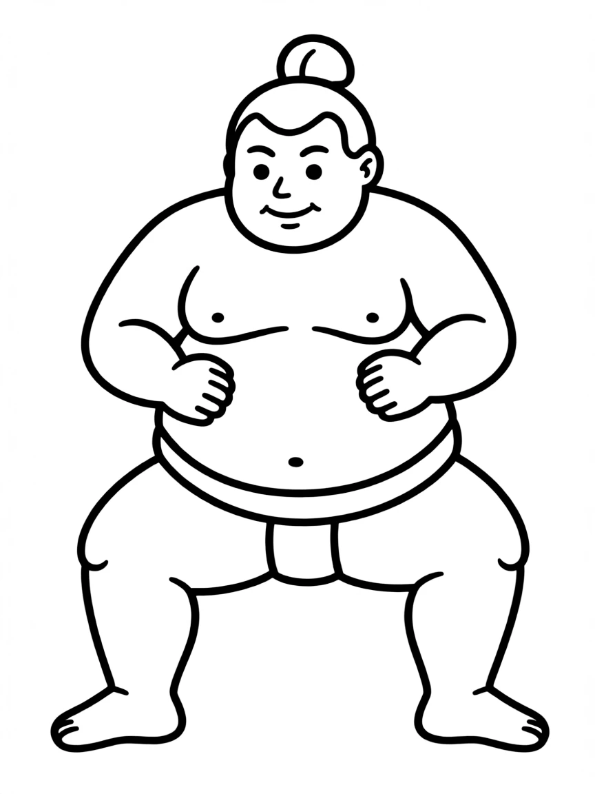 A simplified drawing of a sumo wrestler for coloring.