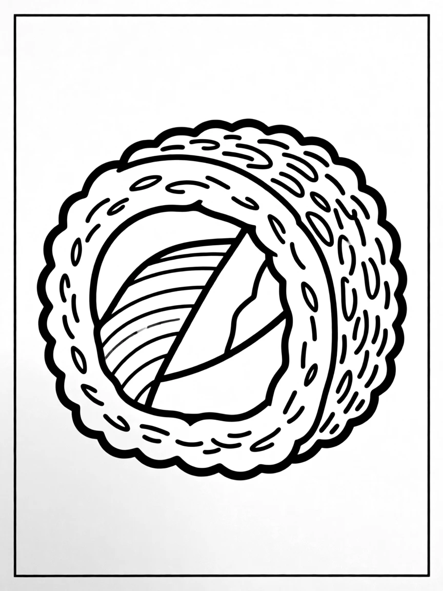 A simple outline of a sushi roll for coloring.