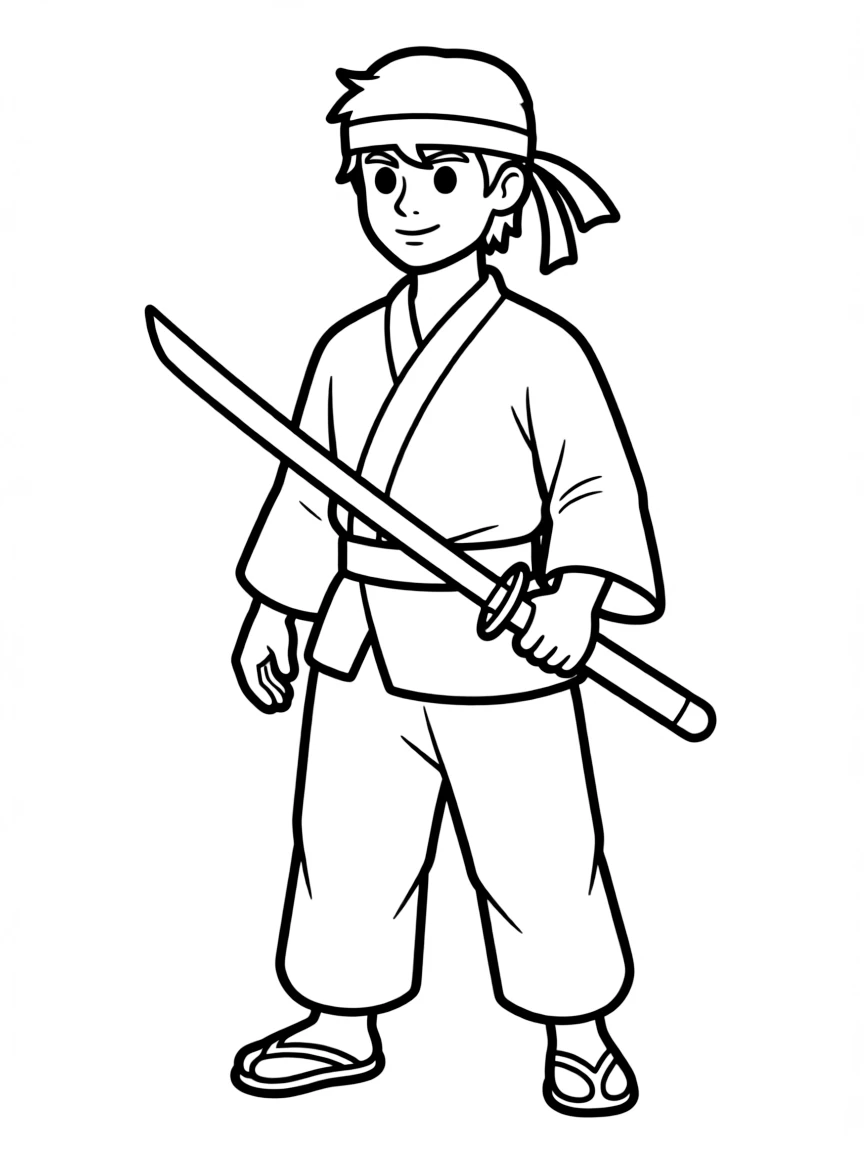 A drawing of a simplified ninja for coloring.
