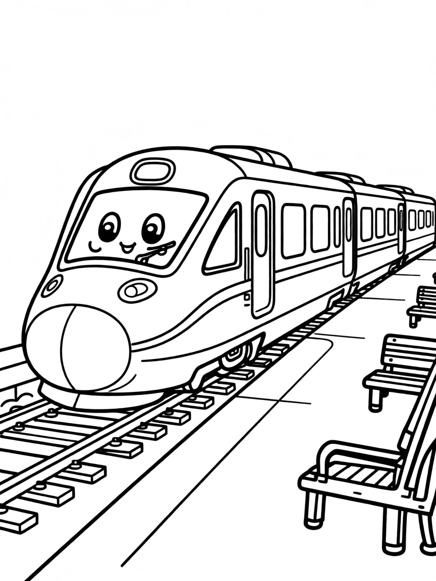 A cute drawing of a bullet train for coloring.