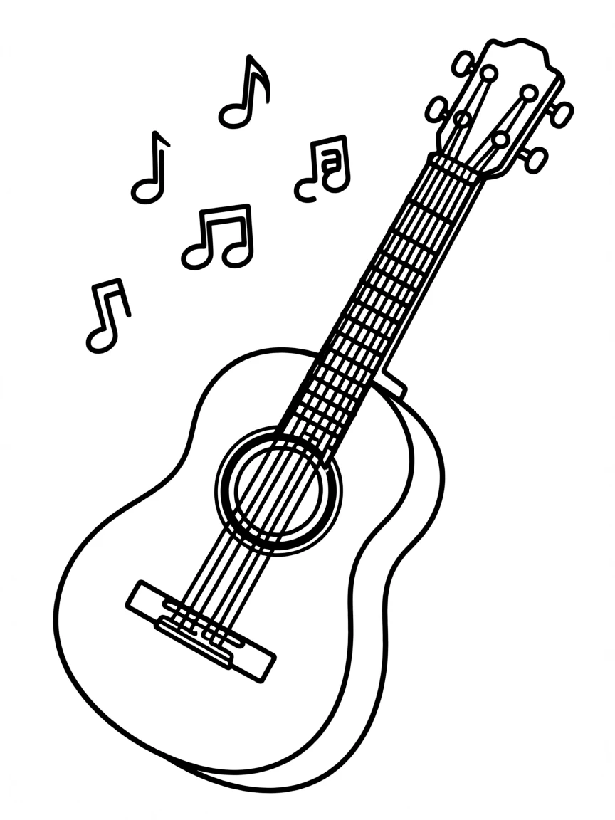 A simple outline of a Spanish guitar for coloring.