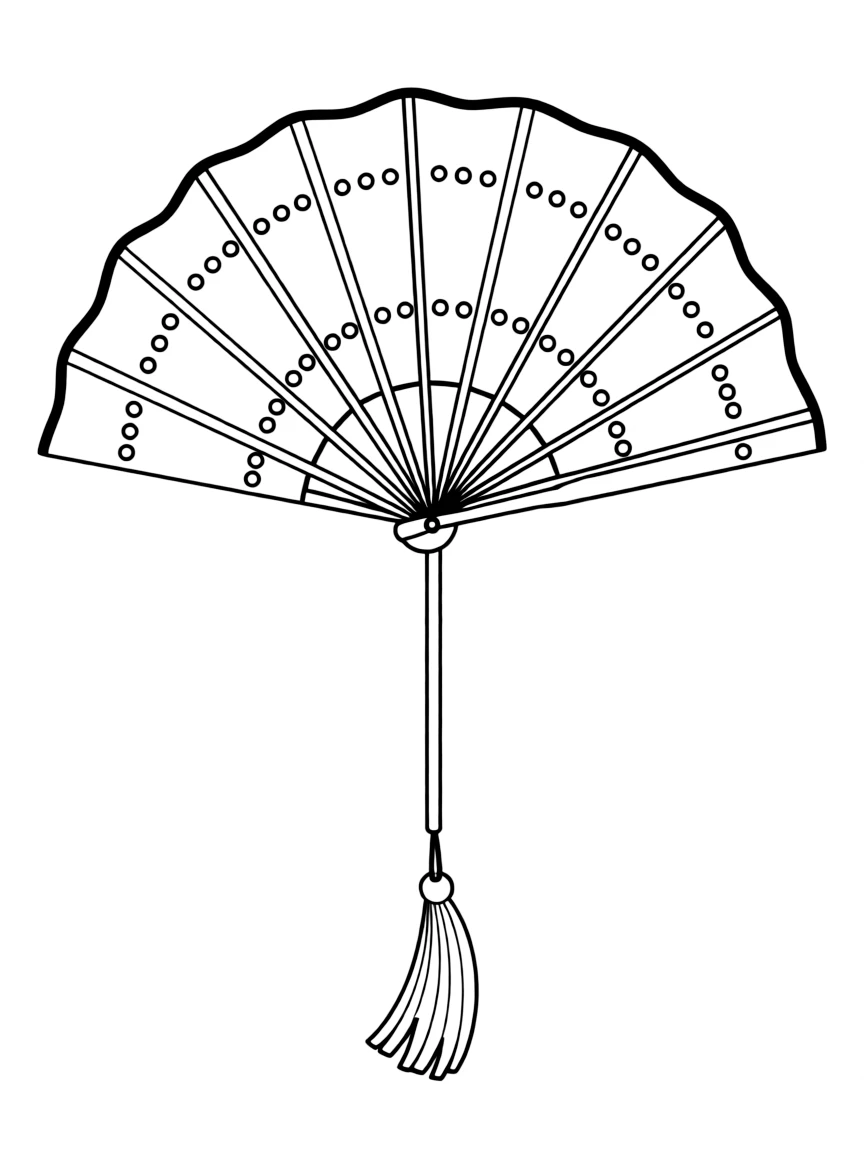 A simplified drawing of a Spanish fan for coloring.