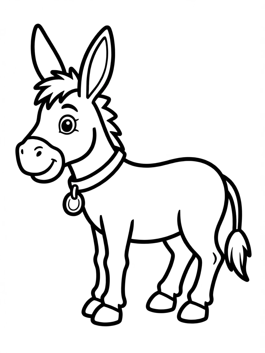 A simple outline of a small donkey for coloring.