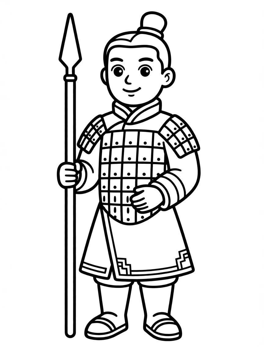 A cute drawing of a Terracotta Army soldier for coloring.