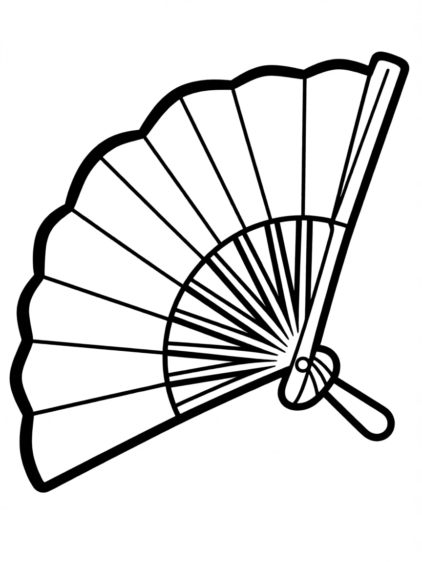 A simplified drawing of a Chinese fan for coloring.