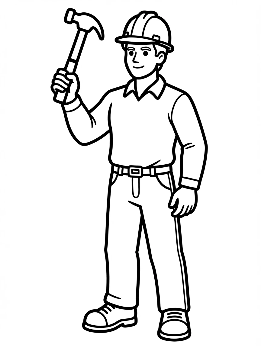 A construction worker wearing a hard hat and holding a hammer.