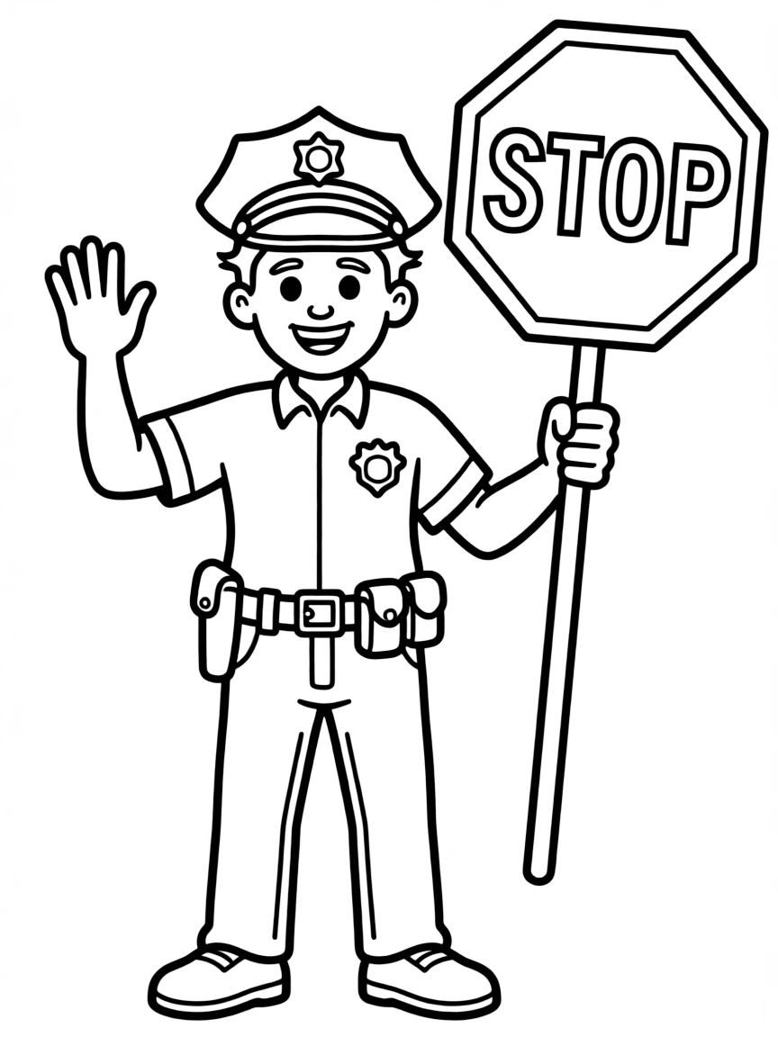 A police officer waving a stop sign.