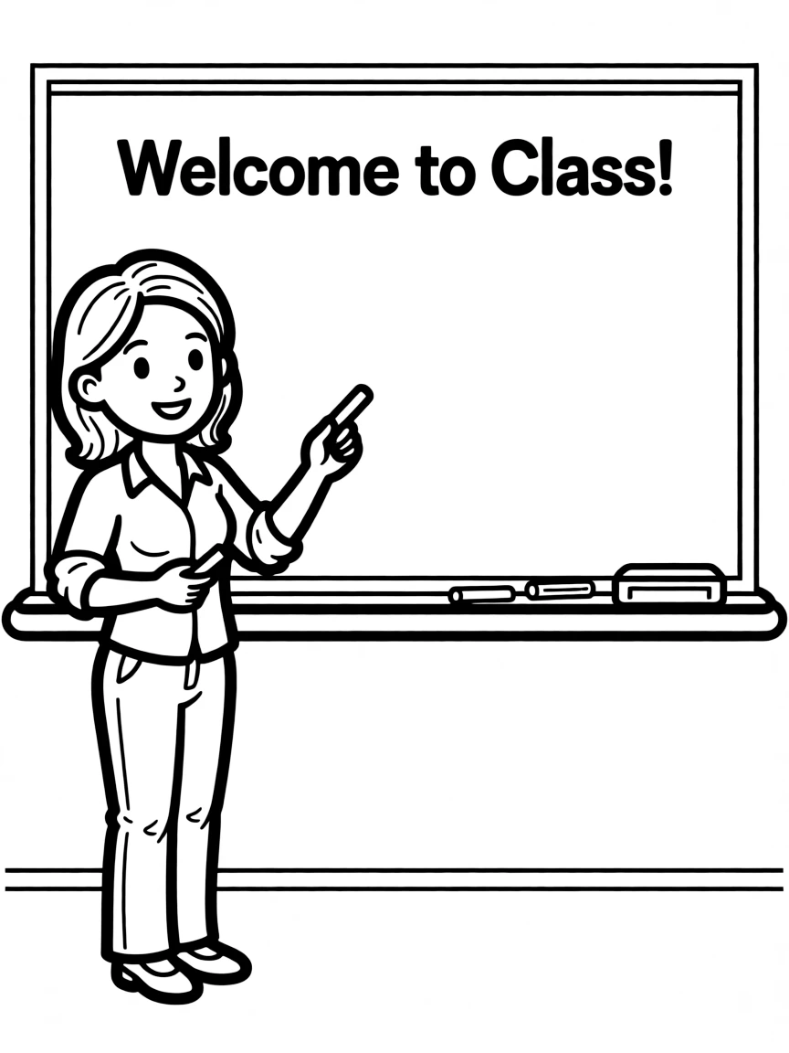 A teacher standing in front of a blackboard.