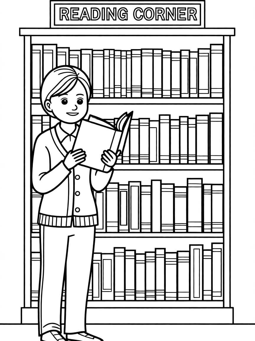 A librarian holding a book.