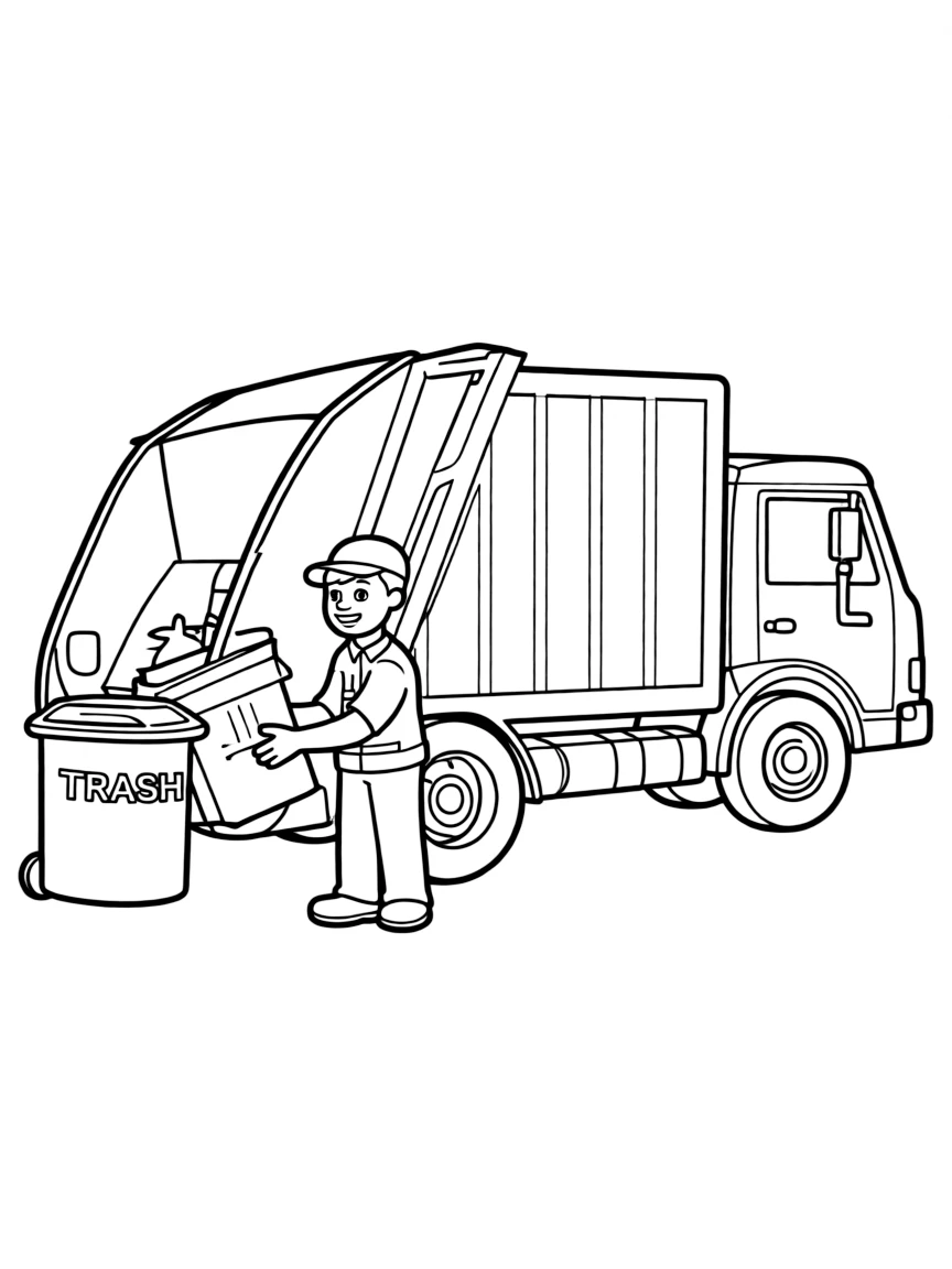 A garbage collector with a truck.