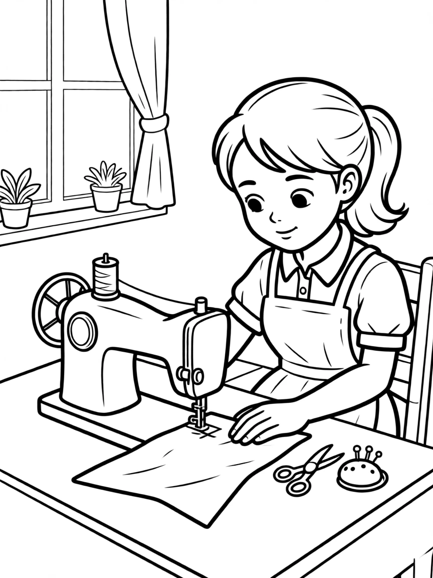 A seamstress sewing on a machine.