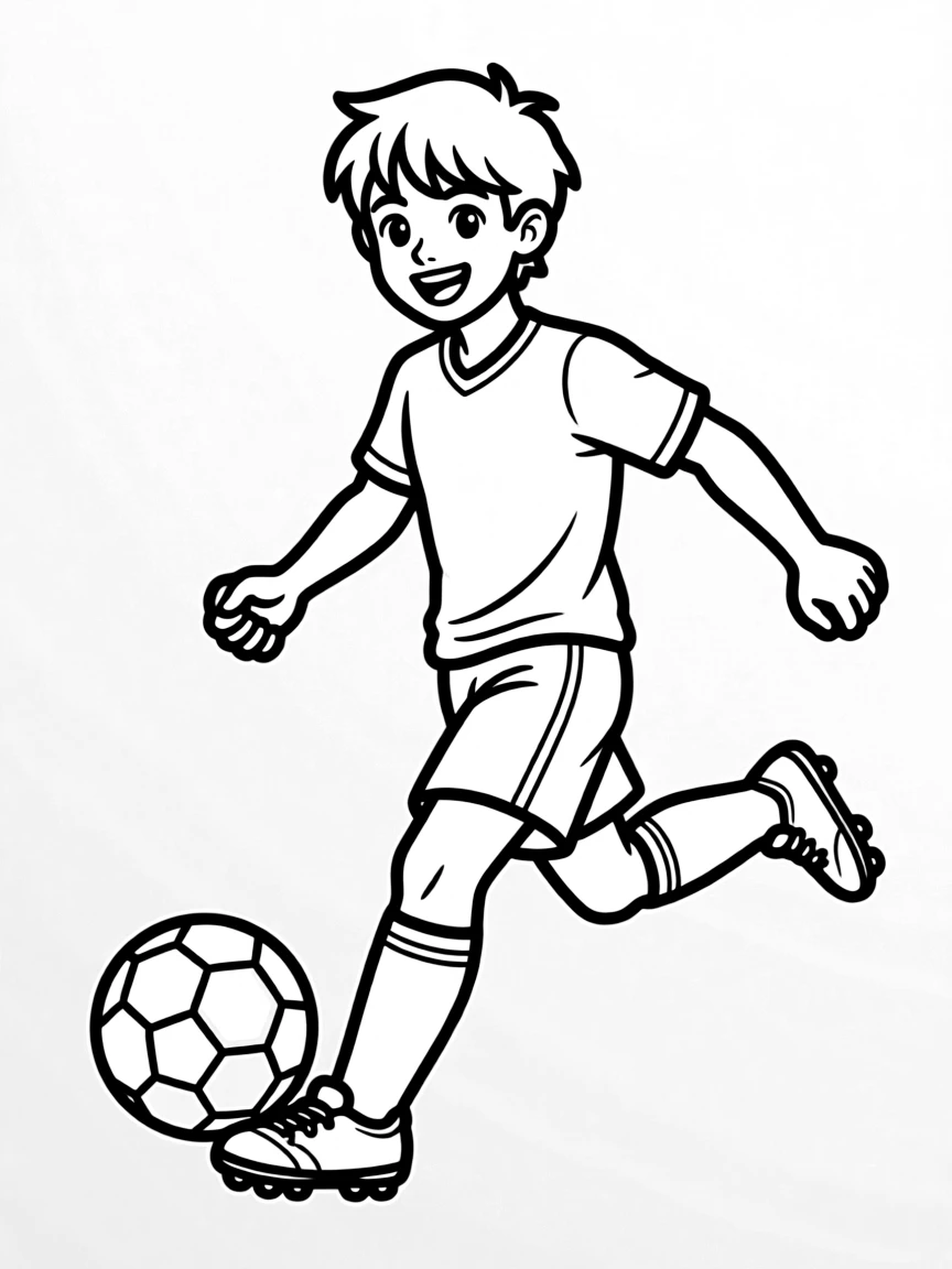 A soccer player kicking a ball.