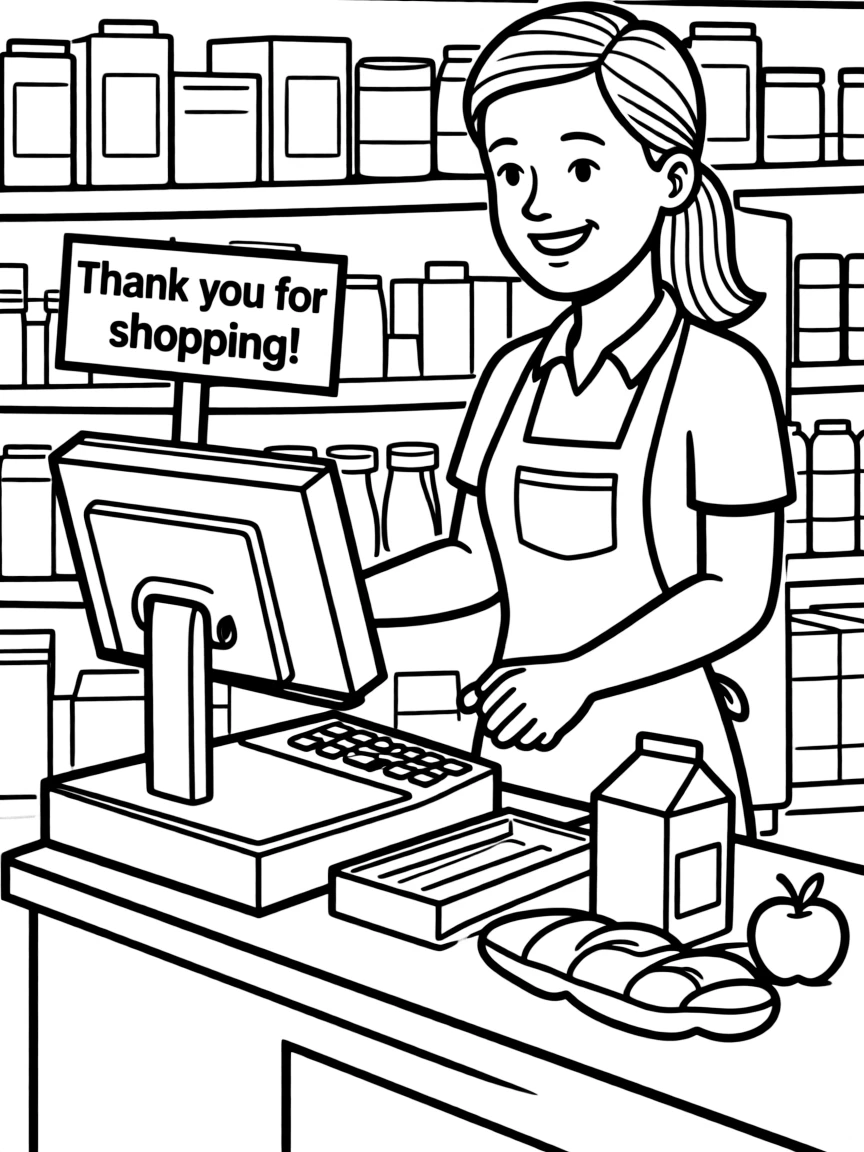 A cashier at a register.