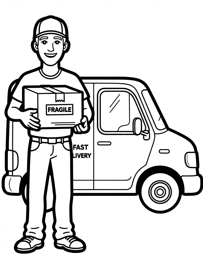 A delivery driver with a package.