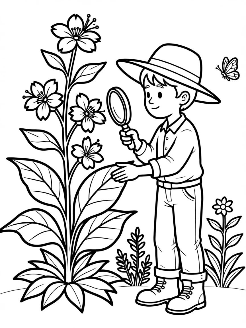 A botanist looking at a plant.