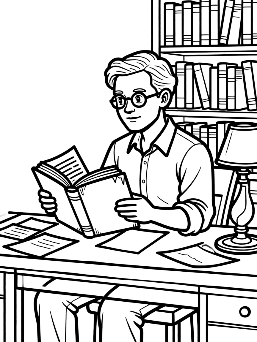 A historian reading an old book.