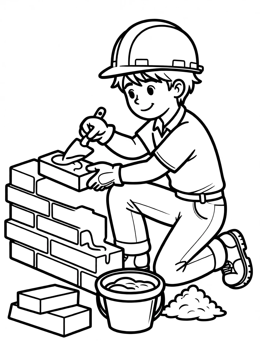 A construction worker laying bricks.