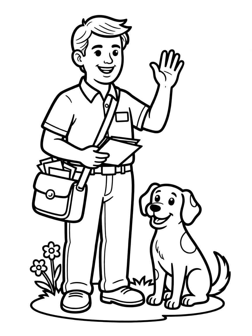 A mail carrier with a dog.