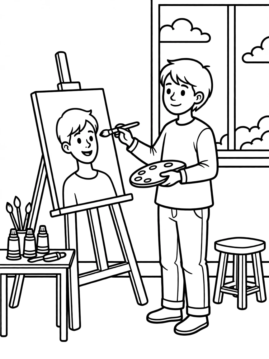 An artist painting a portrait.