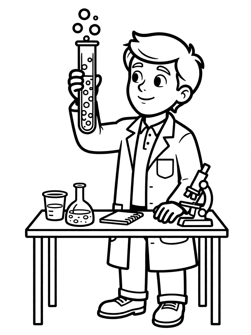 A scientist looking at a test tube.