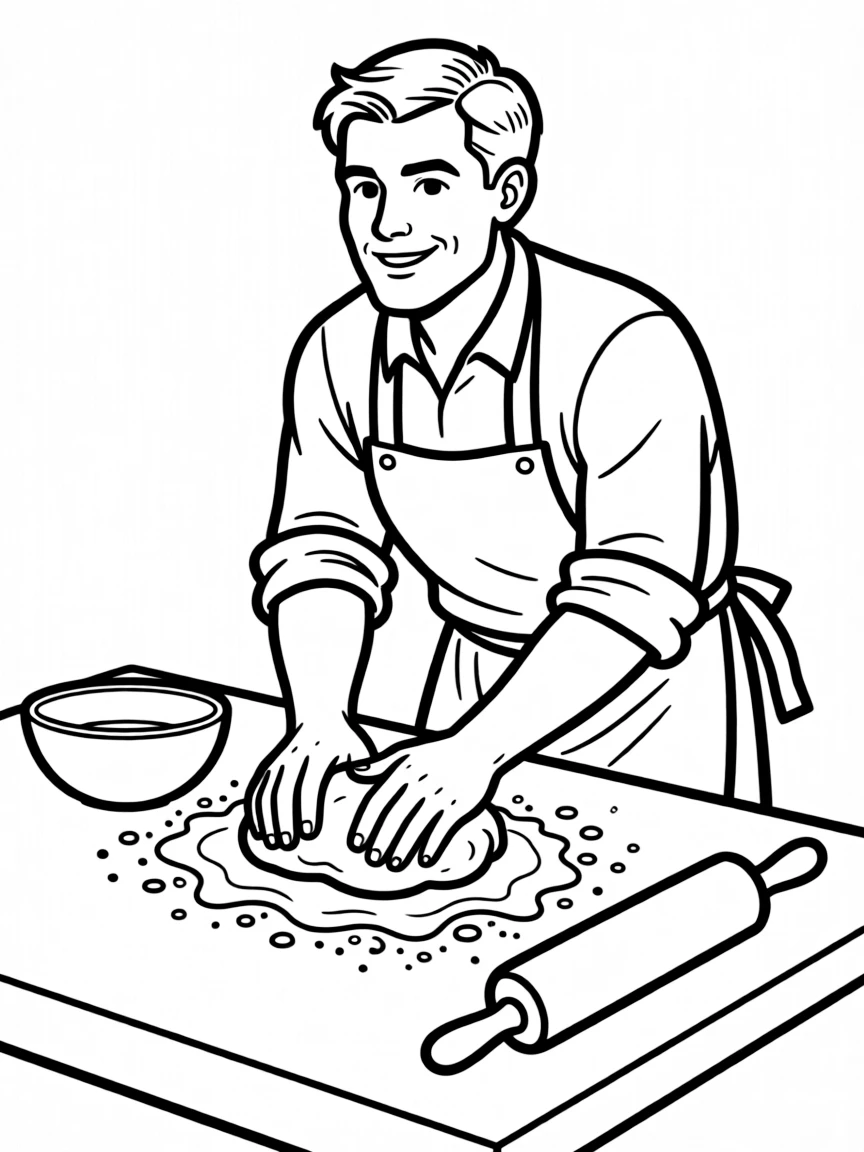 A baker kneading dough.