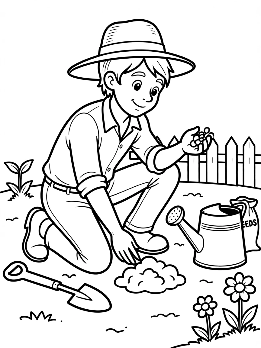 A gardener planting seeds.