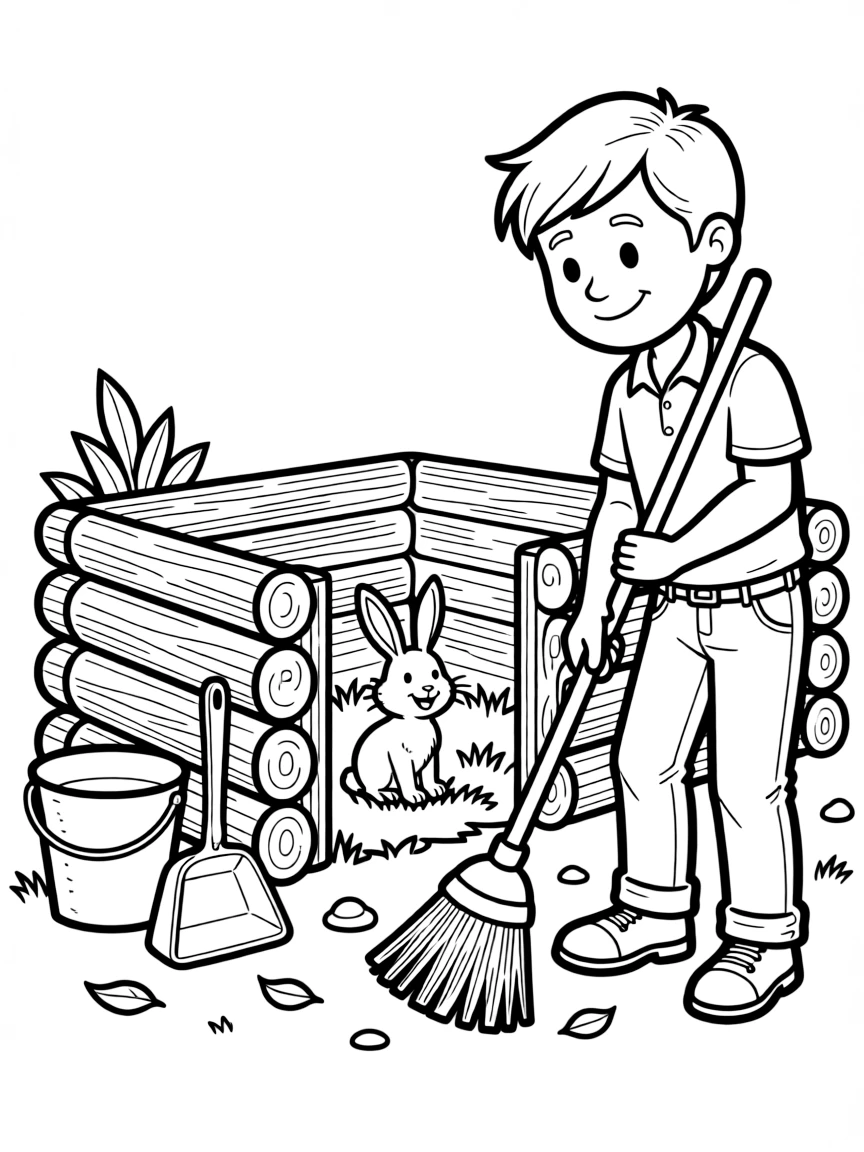 A zookeeper cleaning an animal enclosure.