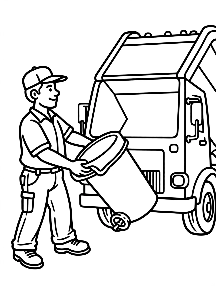 A garbage collector emptying a bin.