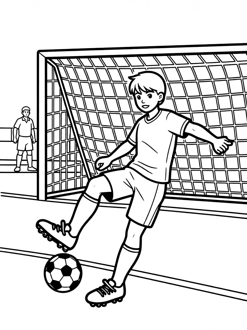 A soccer player scoring a goal.