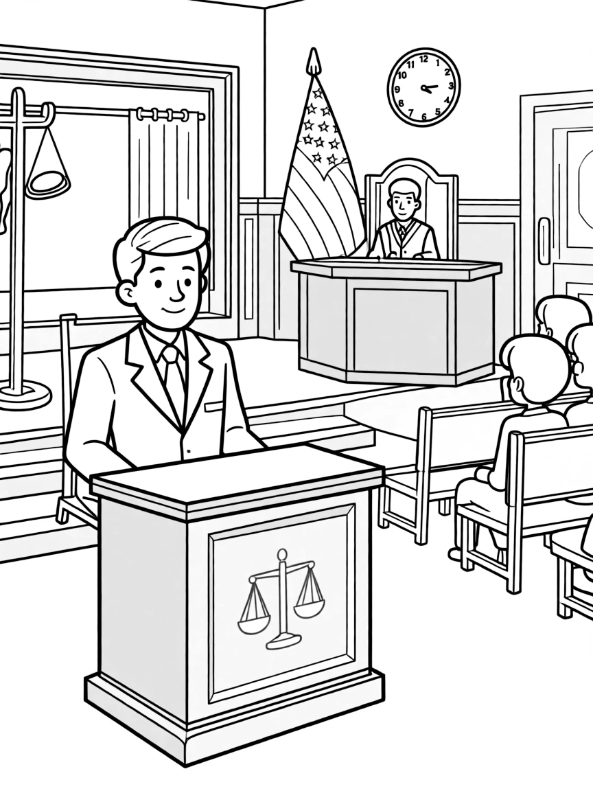 A lawyer in a courtroom.