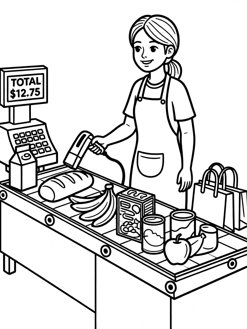 A cashier scanning groceries.