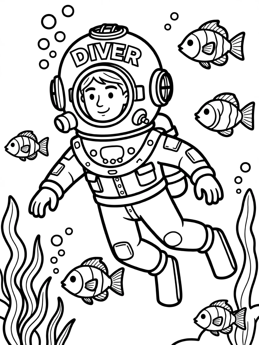 A deep-sea diver with fish.
