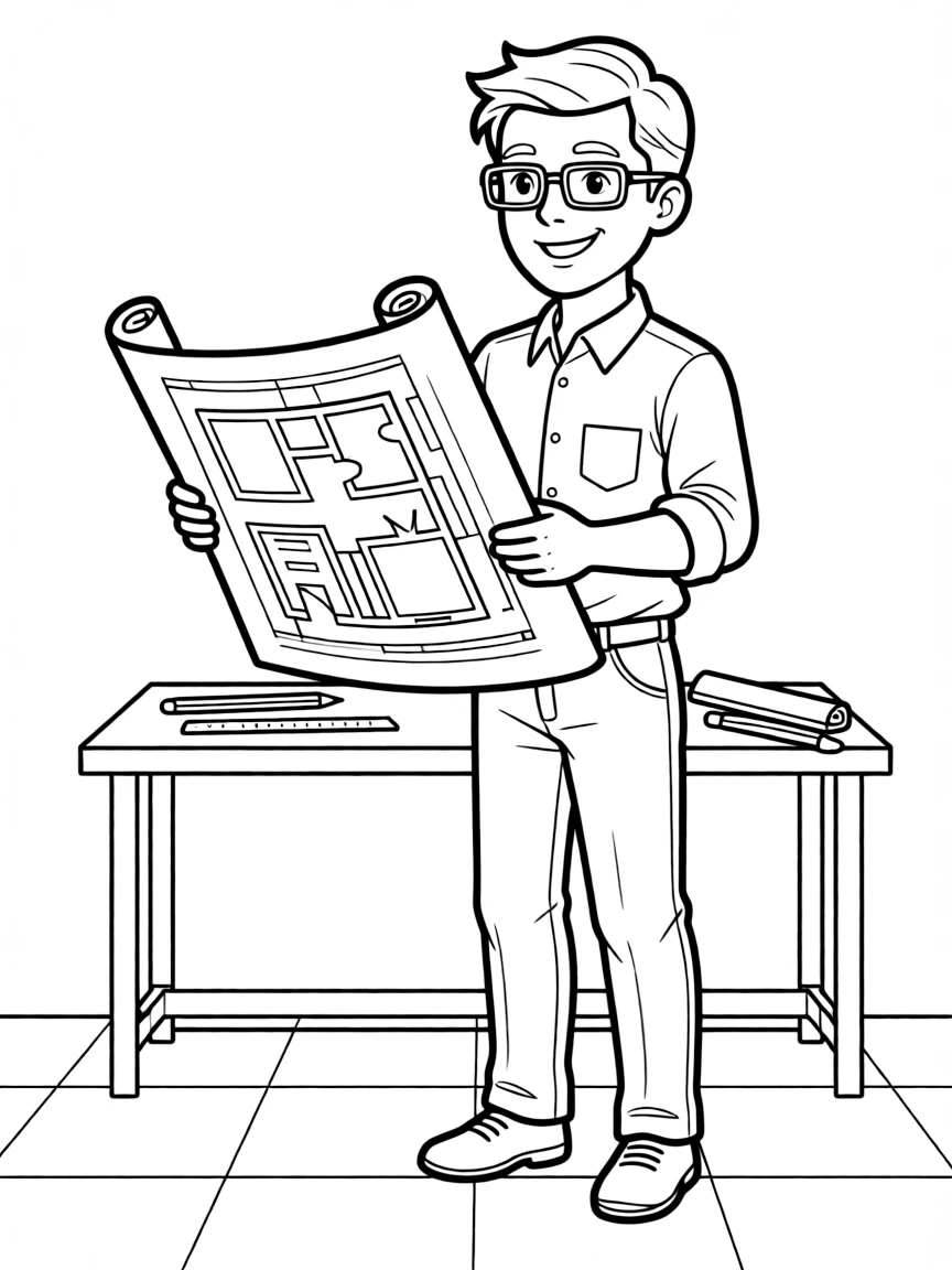 A architect showing blueprints.
