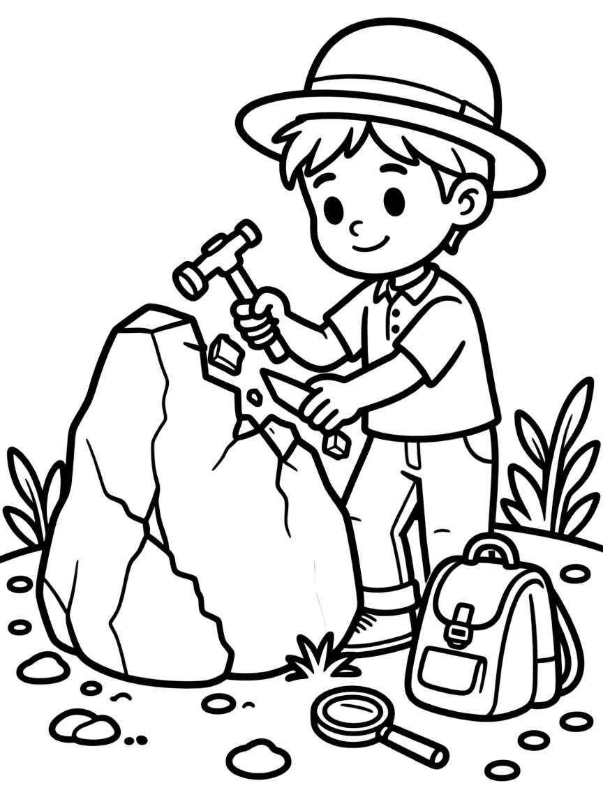 A geologist chipping a rock.