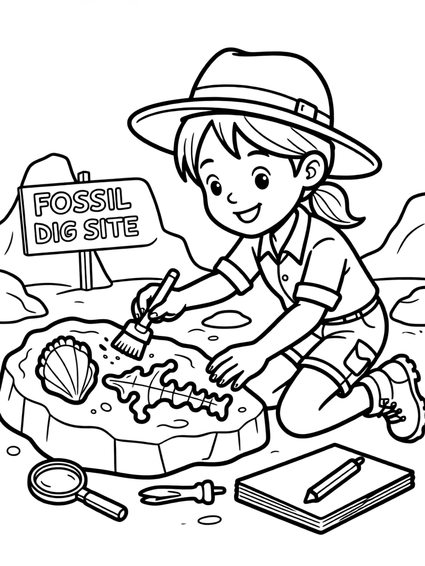 A paleontologist brushing off a fossil.