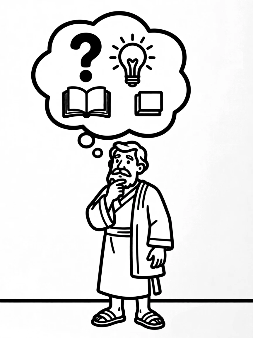A philosopher with a thinking bubble.