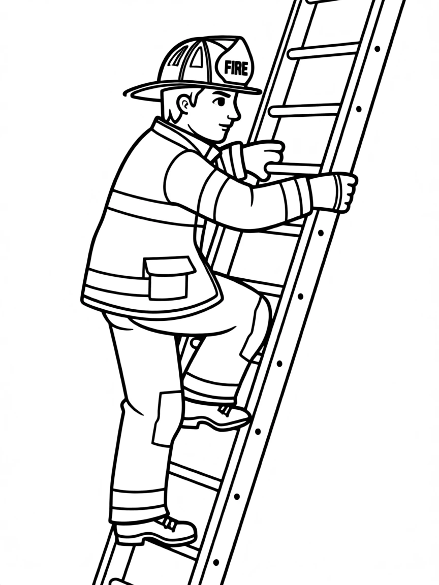 A firefighter climbing a ladder.