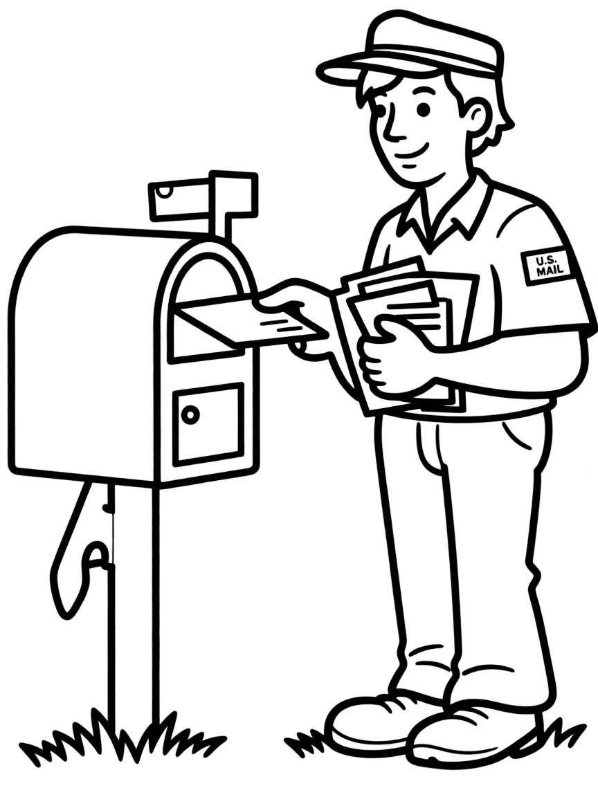 A mail carrier putting mail in a mailbox.