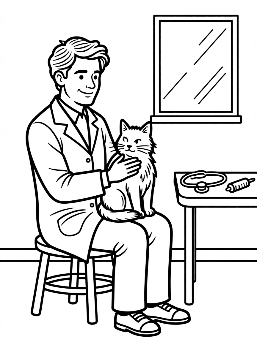 A vet comforting a cat.