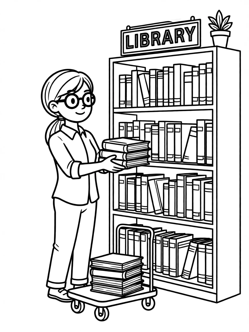 A librarian stacking books.