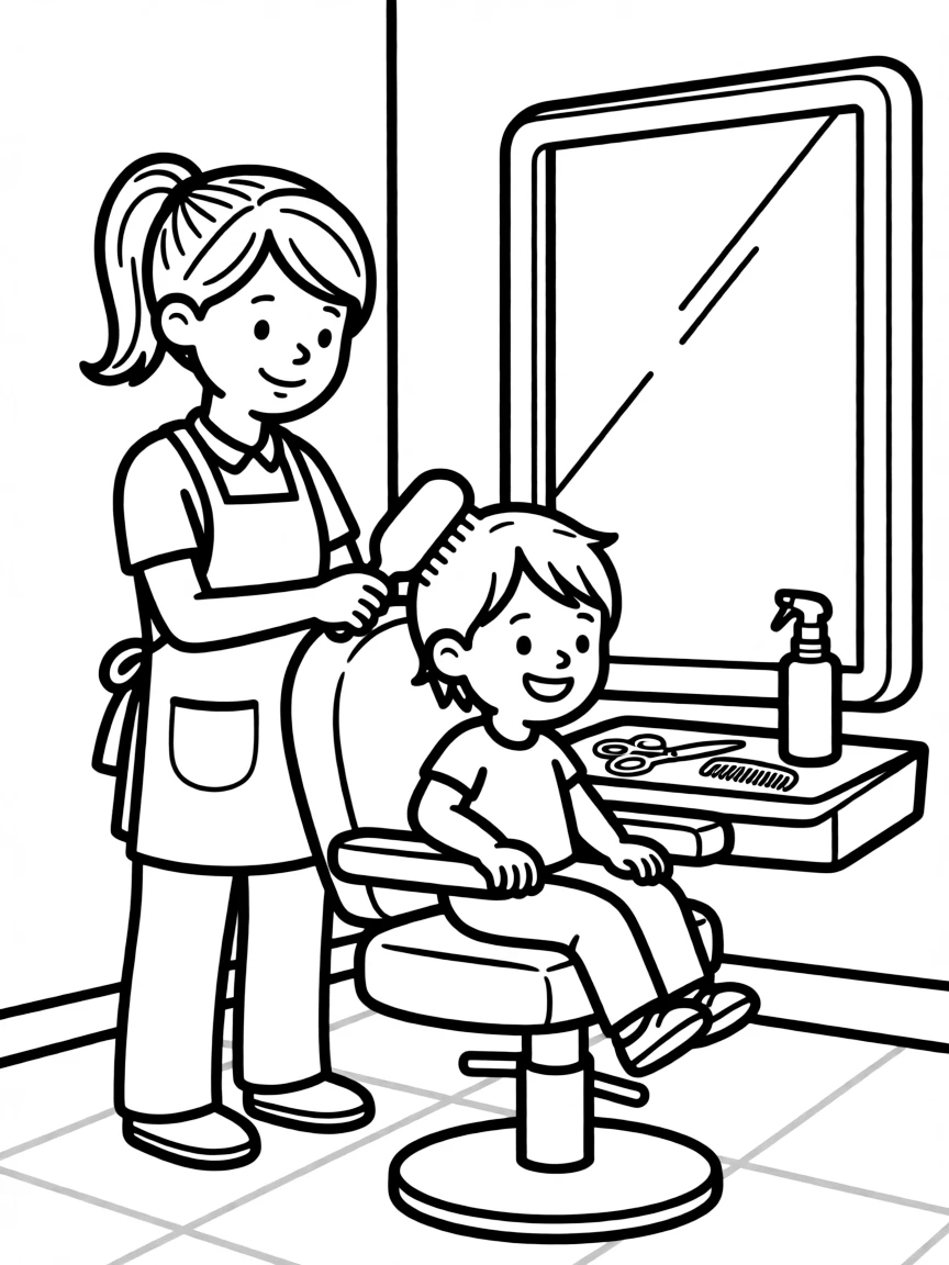 A hairdresser brushing hair.