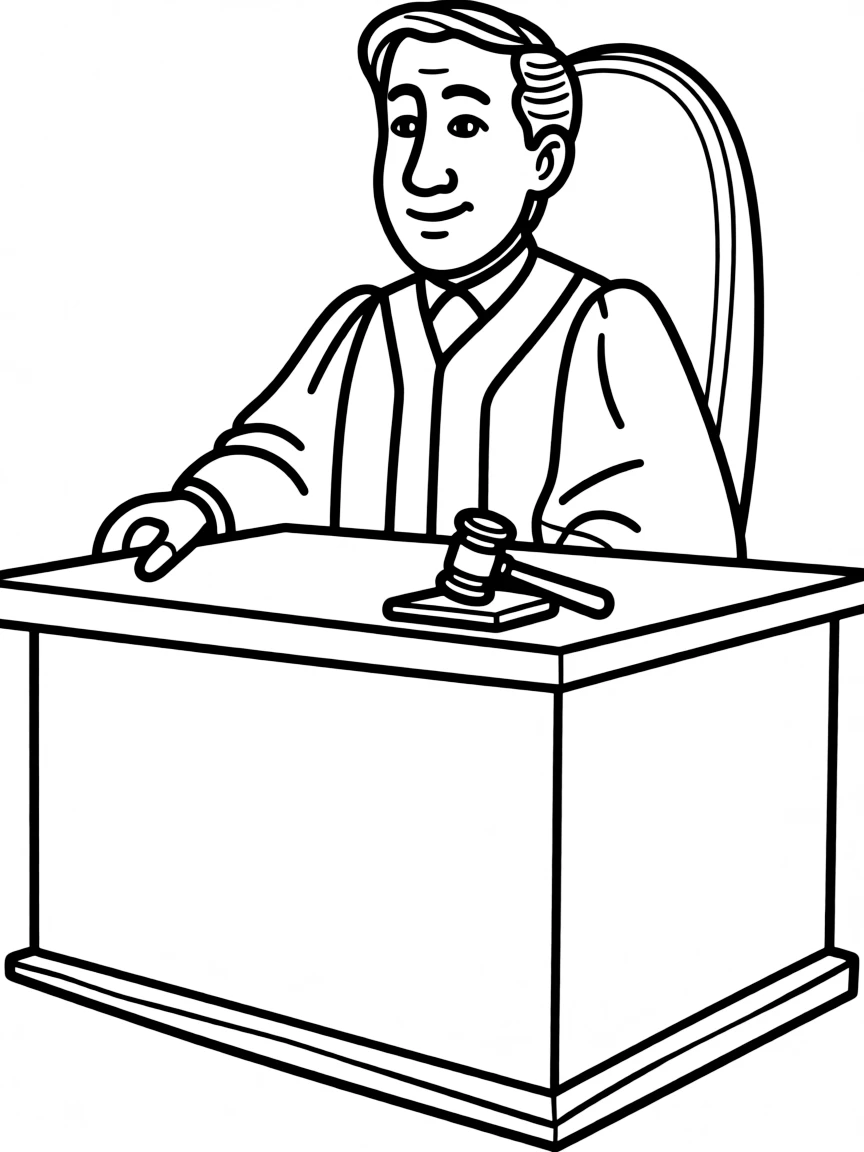 A judge sitting at a bench.